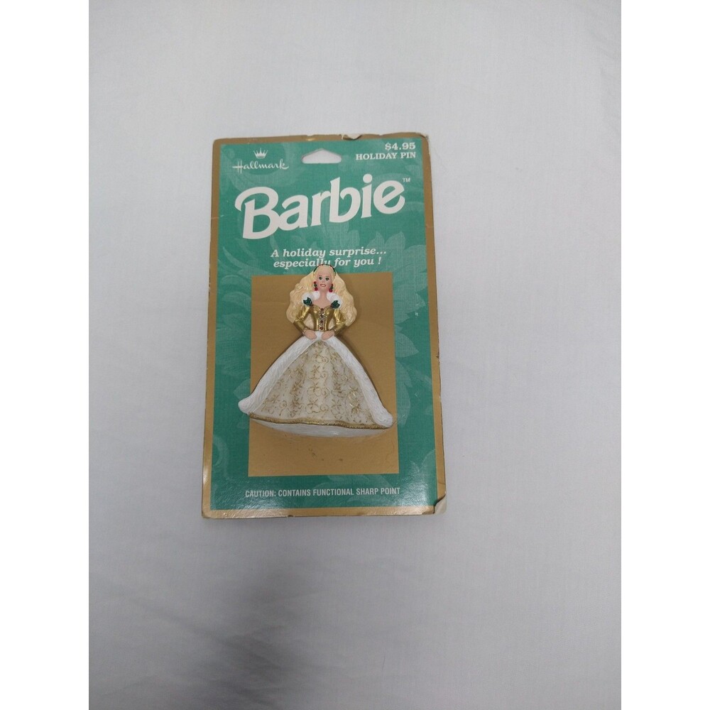 New Vintage Christmas Barbie Ball Gown Hallmark 1996 Mattel Brooch Pin Collector